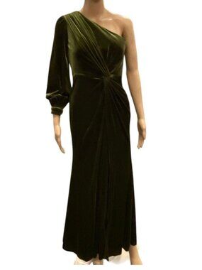 Revelry Aurora Velvet One Shoulder Evening Gown Dress Green Size 2